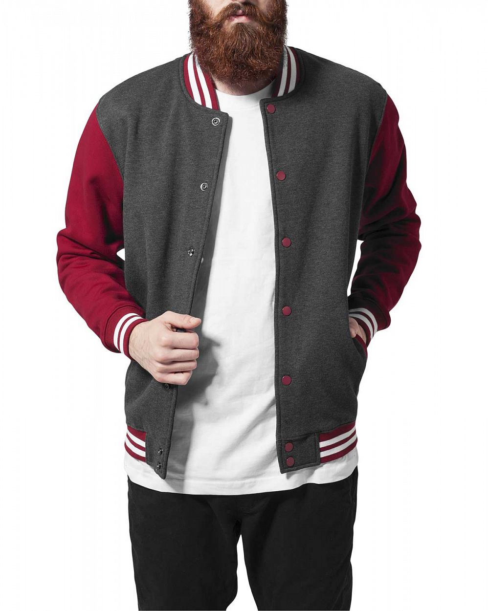 Толстовка бомбер мужская Urban Classics College Charcoal Ruby White ...