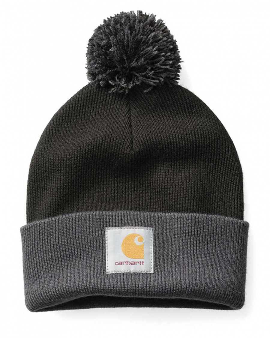 Шапка зимняя с помпоном Carhartt WIP Britt Black Dark Grey Heather отзывы