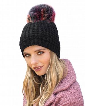Шапка с помпоном зимняя женская Канада KyiKyi Classic Faux Fur Black Multi