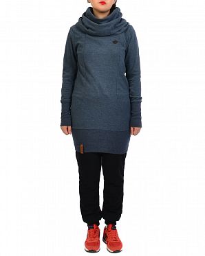 Толстовка женская длинная с высоким воротом Naketano Schniedelwutz Indigo Blue Mel Толстовка женская длинная с высоким воротом Naketano Schniedelwutz Indigo Blue Mel