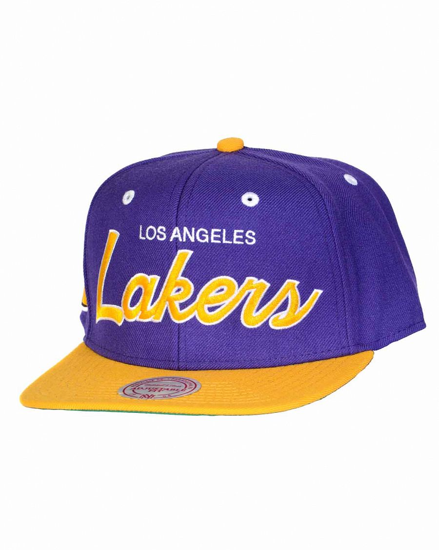 Бейсболка с прямым козырьком Mitchell and Ness TONE SCRIPT Los Angeles Lakers Purple отзывы