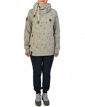 Толстовка женская с капюшоном Naketano Guts over Fear Grey Melange