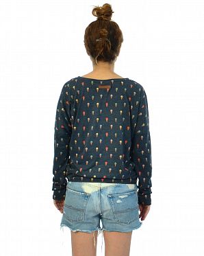 Футболка женская на резинке с длинным рукавом Naketano Gewitzt Gespritzt II Indigo Blue Melange Футболка женская на резинке с длинным рукавом Naketano Gewitzt Gespritzt II Indigo Blue Melange