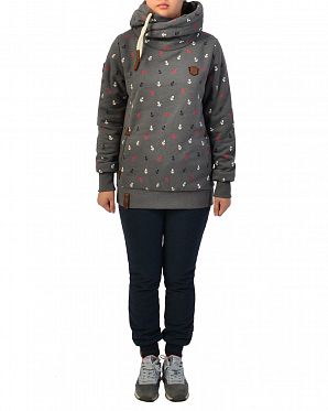 Толстовка женская с капюшоном Naketano Guts over Fear Dark Grey Melange