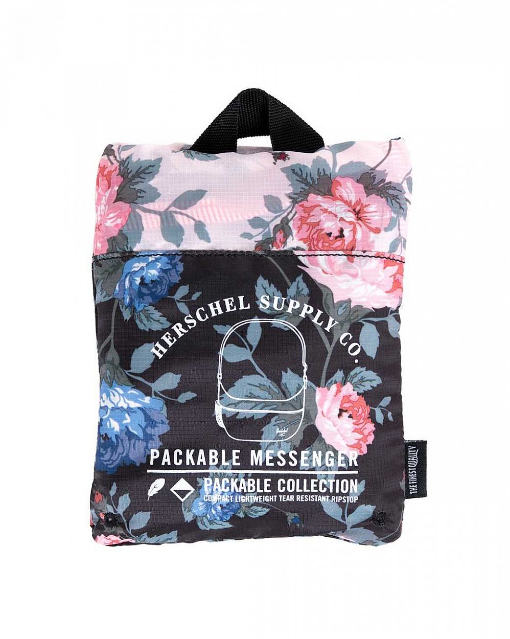 Сумка складная Herschel Packable Messenger Black Floral Pink Floral интернет-магазин в Москве Сумка складная Herschel Packable Messenger Black Floral Pink Floral интернет-магазин в Москве