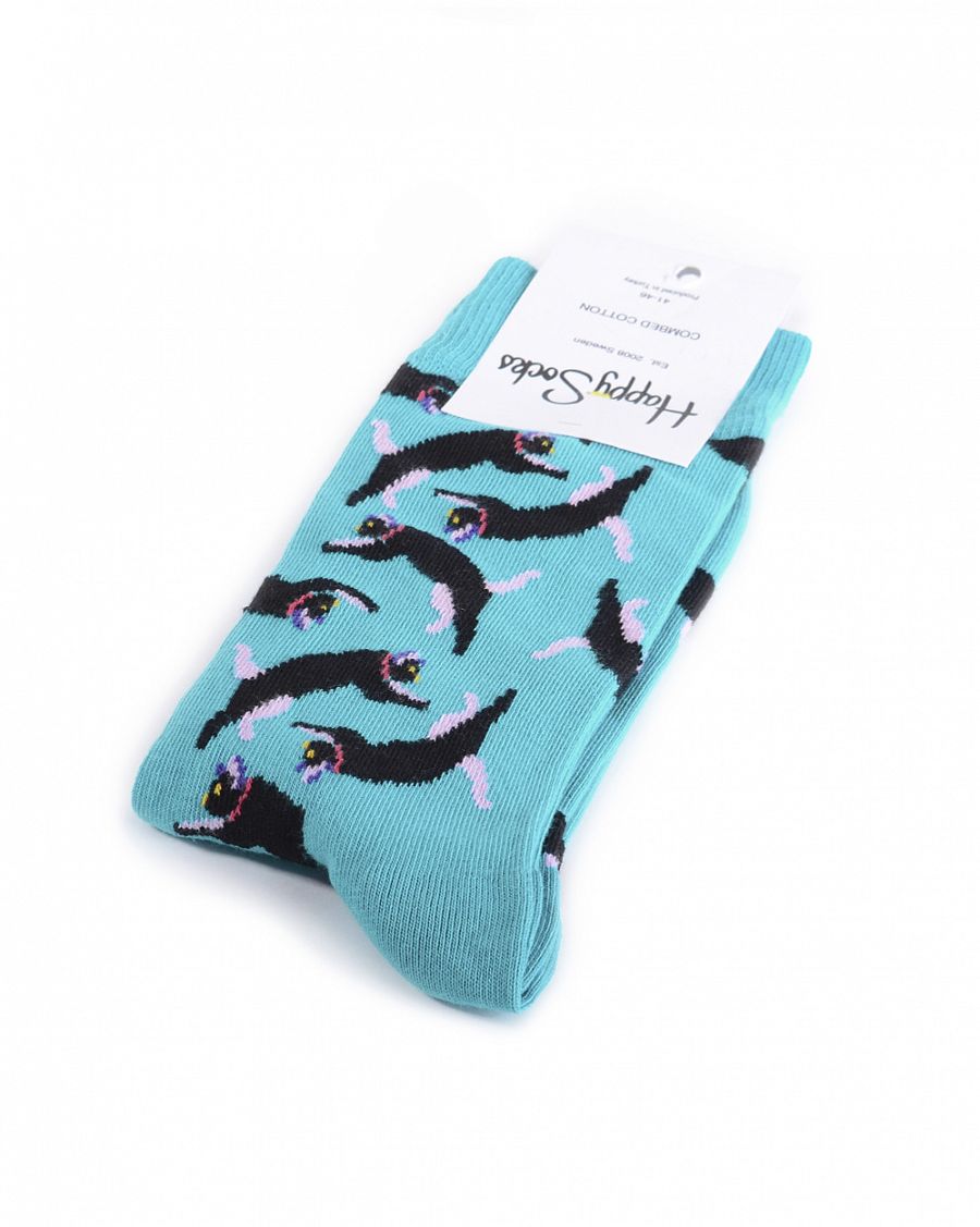 Носки мужские Happy Socks Combed Cotton Cat Black Turquoise отзывы