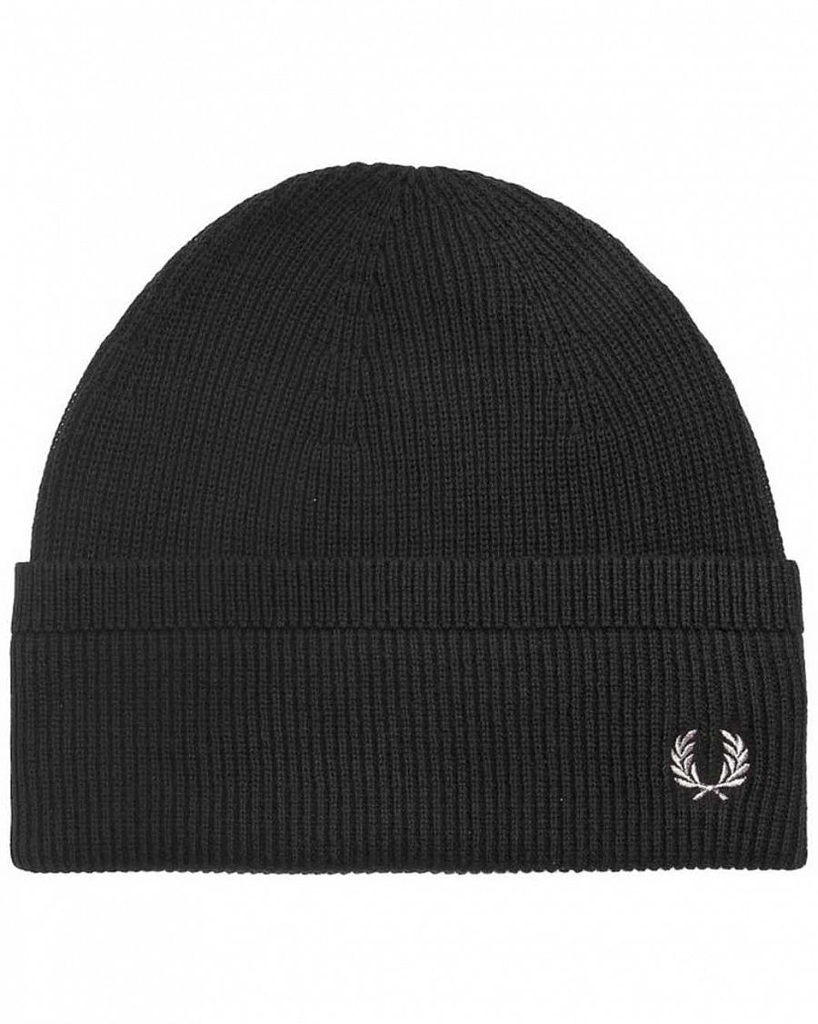 Шапка вязаная мужская с подворотом Fred Perry 100% Cotton Watch Cap Black отзывы