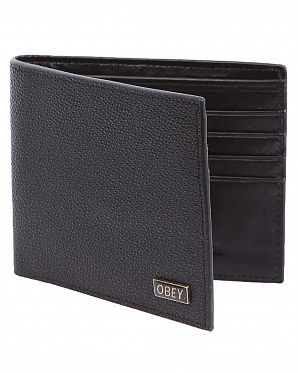 Кошелек кожаный Obey Gentry Bi-Fold ID-Window Leather Logo Black Gold Кошелек кожаный Obey Gentry Bi-Fold ID-Window Leather Logo Black Gold