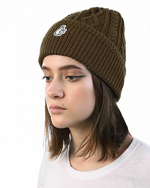 Шапка вязанная с подворотом FR2 Rib Stitch Made in Japan Tabaco