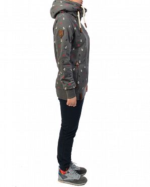 Толстовка женская с капюшоном Naketano Guts over Fear Dark Grey Melange