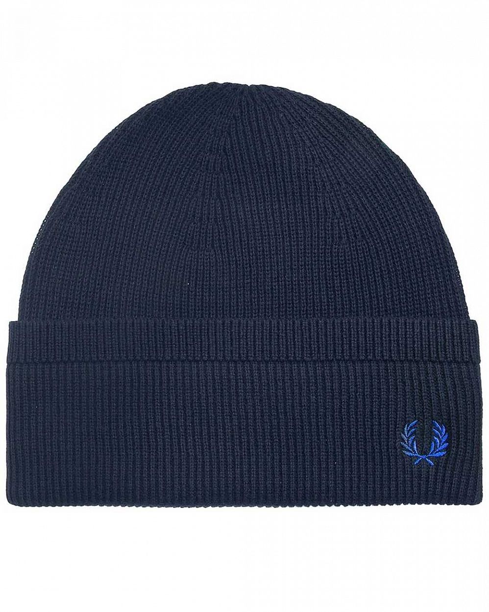 Шапка вязаная мужская с подворотом Fred Perry 100% Cotton Watch Cap Navy отзывы