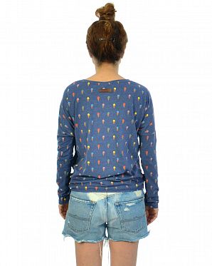 Футболка женская на резинке с длинным рукавом Naketano Gewitzt Gespritzt II Blue Melange Футболка женская на резинке с длинным рукавом Naketano Gewitzt Gespritzt II Blue Melange