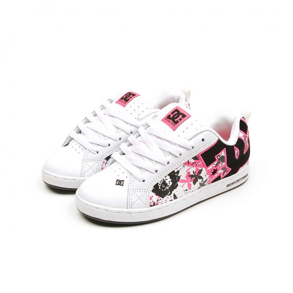 Кеды женские кожа DC Shoes Court Graffik White Black Flower отзывы