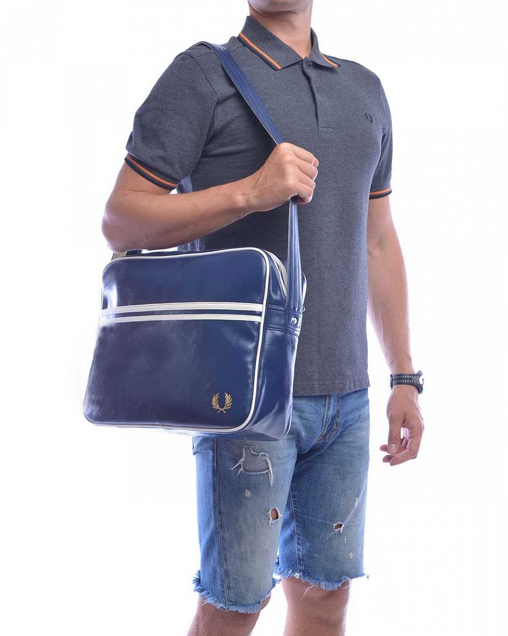 Fred Perry Tasche Classic Shoulder L5251 344 Braun Blau 7045
