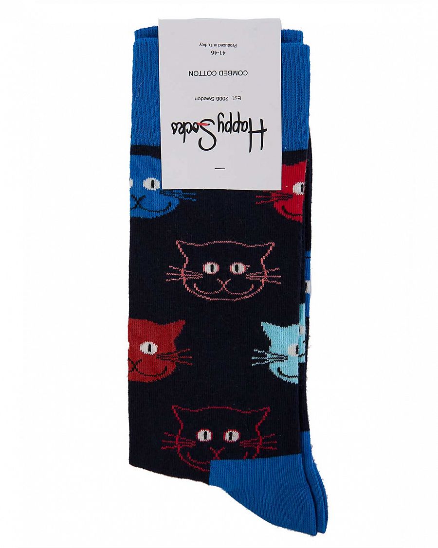 Носки высокие мужские Швеция Happy Socks Cat Royal Black отзывы