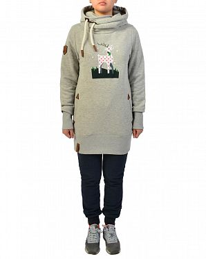 Толстовка женская длинная с капюшоном Naketano Frotzelinchen Grafic Grey